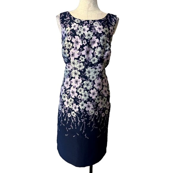 Talbots Sheath Dress 8 Blue Pink Gray Floral Sleeveless Career Church Party - Picture 1 of 9